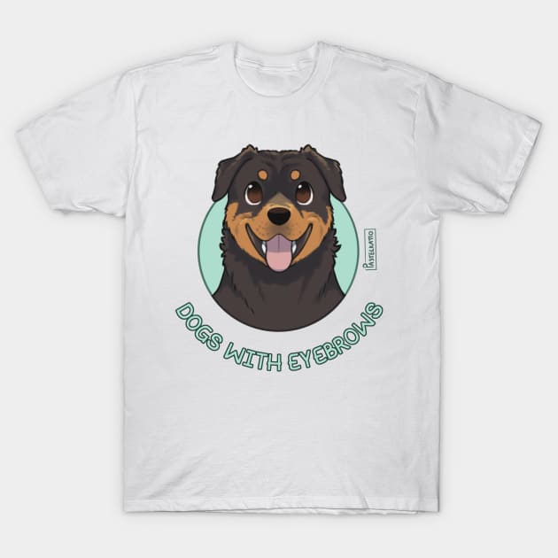 Dogs with eyebrows - Rottweiler T-Shirt by Pastelkatto